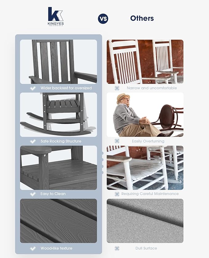 KINGYES Oversized Outdoor Rocking Chair, All-Weather Patio Rocking Chairs - Image 7