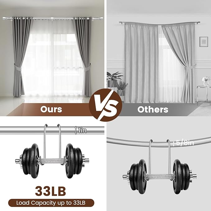Silver Curtain Rod 30-144 inch 2 Pack, Fit 30 to 142, 66 to 120 inch Windows - Image 4