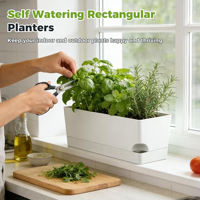 4 Pack Self Watering Pots for Indoor Plants 17 Inches Window Boxes Planters - Image 2