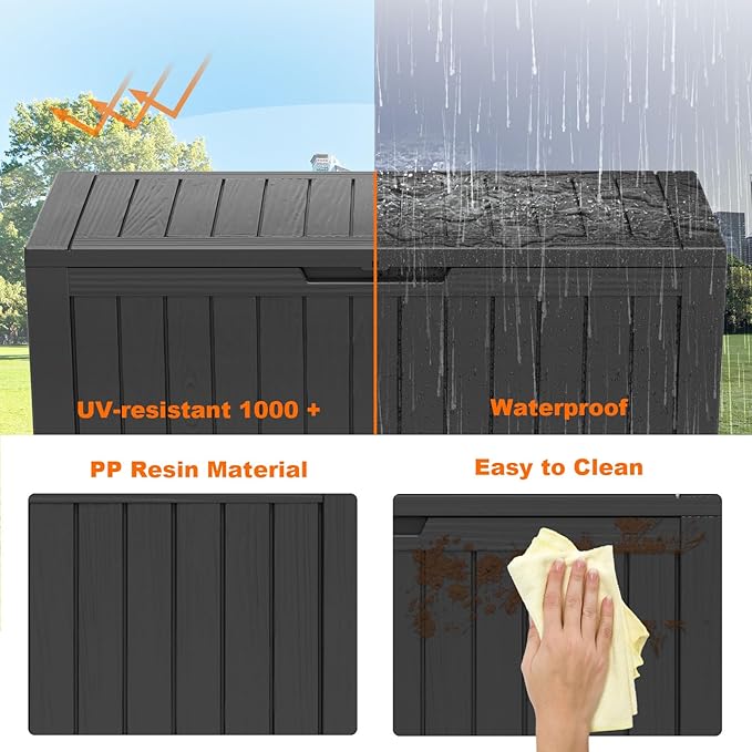 90 Gallon Resin Deck Box, Lockable Patio Outdoor Storage Box - Image 4
