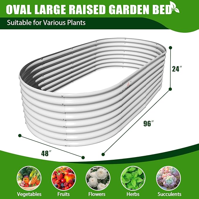 A ANLEOLIFE 8x4x2ft Galvanized Raised Garden Bed Kit, Oval Metal Deep Root - Image 3