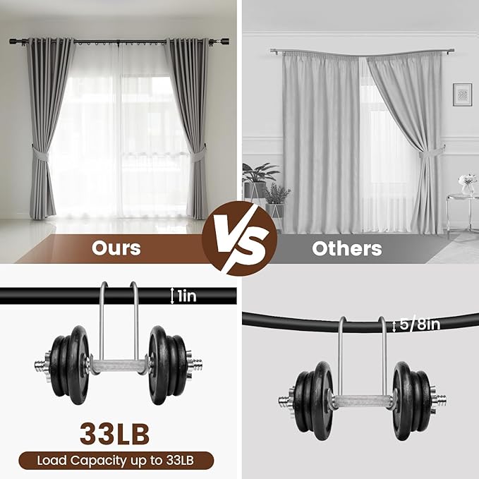 1' Diameter Matte Black Curtain Rod, 30-60 inch, Fits 30-54 Windows, Heavy Duty - Image 4