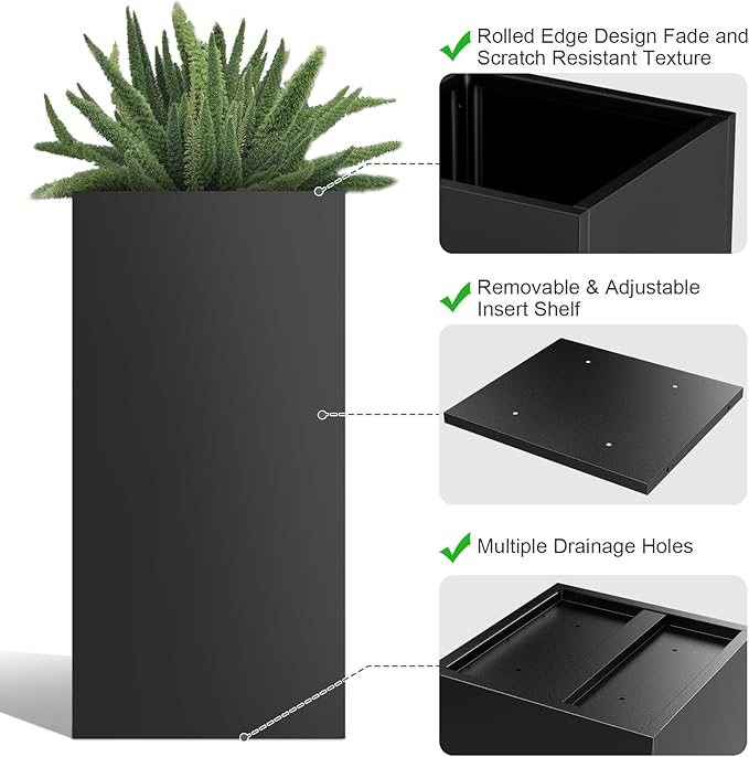 Tall Metal Planter Box for Outdoor Plants 15" L x 15" W x 30" H, Heavy Duty - Image 3