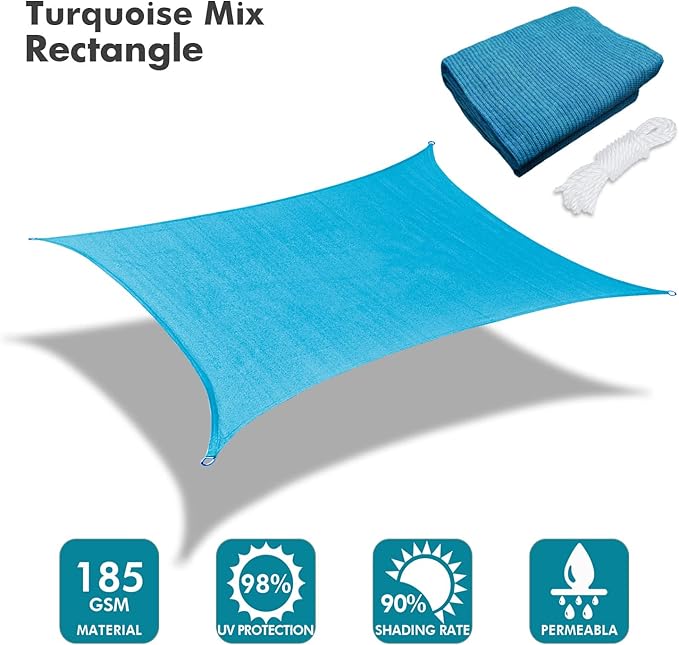 KANAGAWA 7'X8' Turquoise Mix Custom Size Sun Shade Sail Rectangle UV Block - Image 2