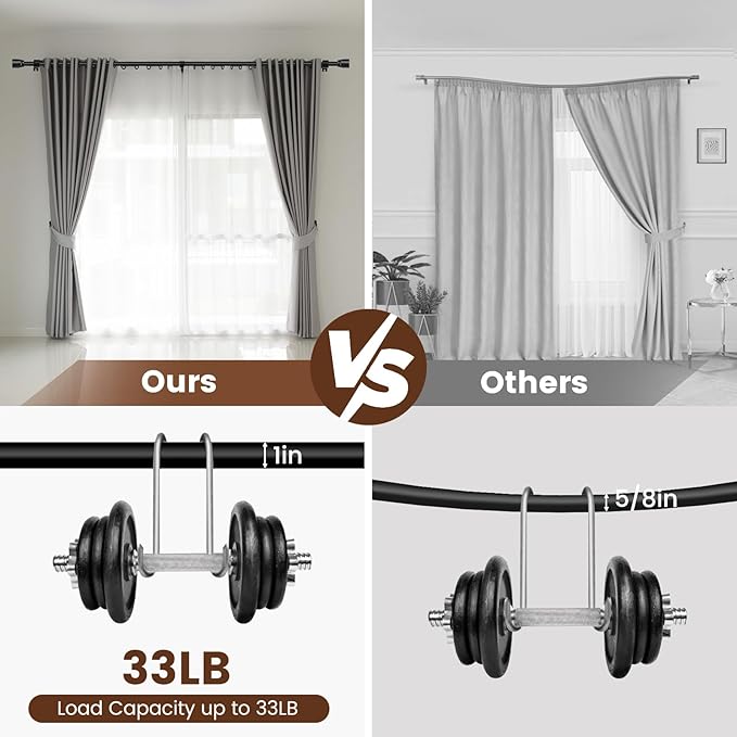 1” Diameter Matte Black Curtain Rod Itself is 30-60 inch 2 Pack, Fit 30 to 56 - Image 4