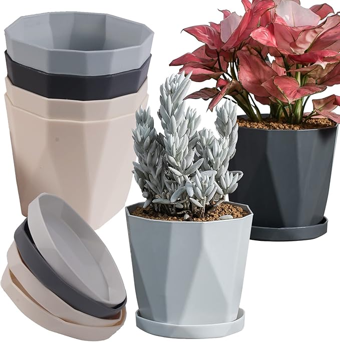 InmeRun Plant Pots Indoor Plastic Flower Pots Outdoor 7 inch Set of 6 Pack by InmeRun
