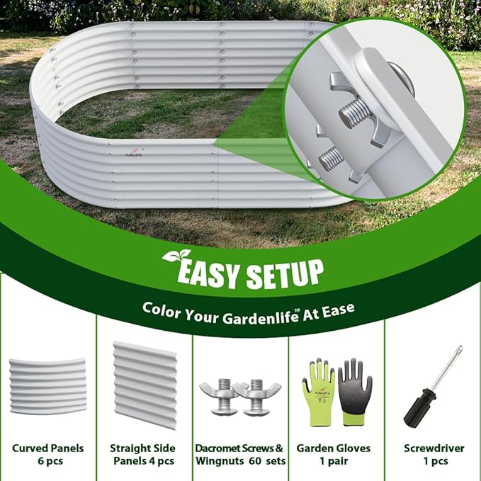 A ANLEOLIFE 8-Set 8X4X2 ft Galvanized Raised Garden Bed Kit, Oval Metal Deep - Image 8