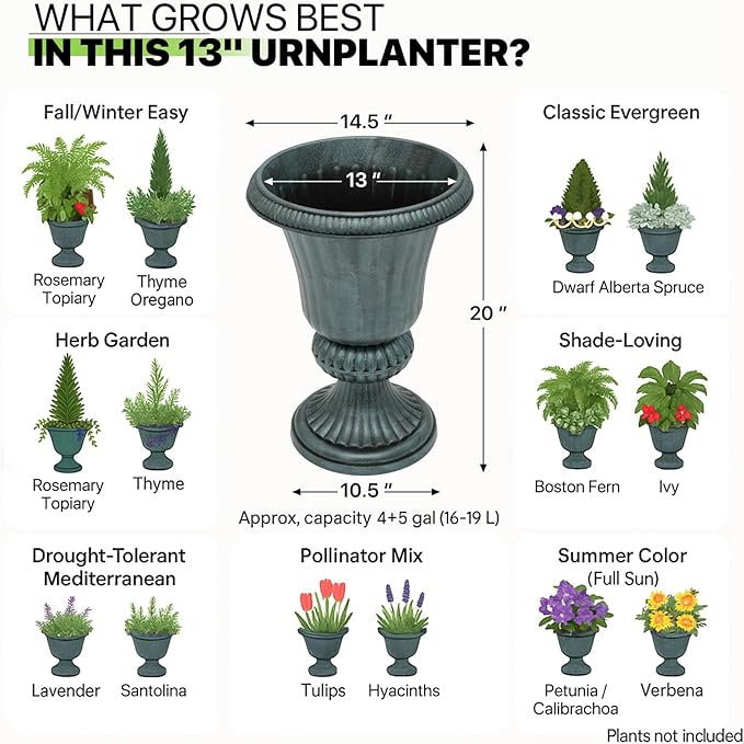 Magshion 20" Urn Planter for Outdoor and Indoor Plants, Large Decorative Front - Image 7