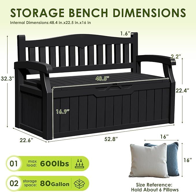 Greesum 80 Gallon Outdoor Storage Bench, Resin Patio Furniture - Image 3