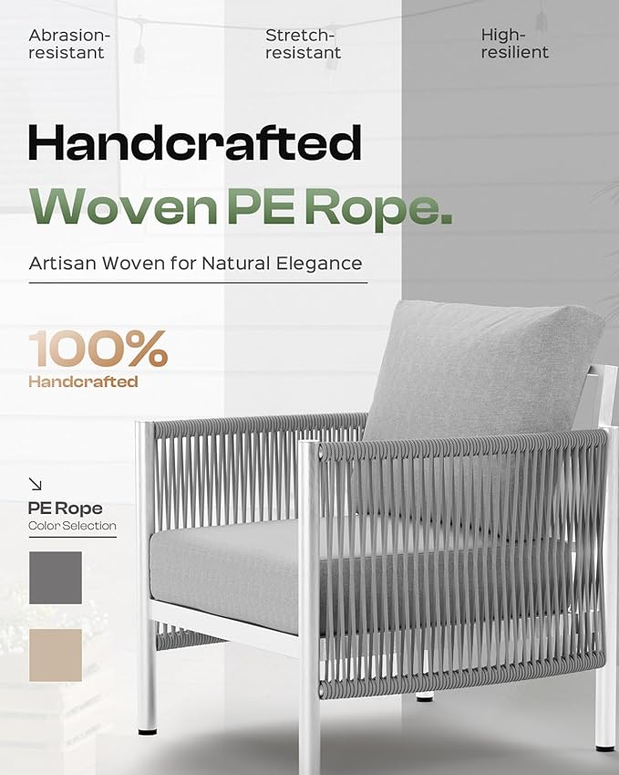 Aluminum Outdoor Patio Couch, 3 Seats HDPE Rope Patio Sofa - Image 4
