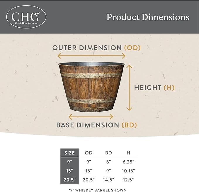 Classic Home and Garden Whiskey Plastic Resin Flower Pot Barrel Planter - Image 5