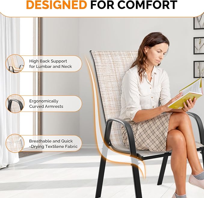 VINGLI Patio Chairs Set of 4 – Stackable Outdoor Dining Chairs - Image 5