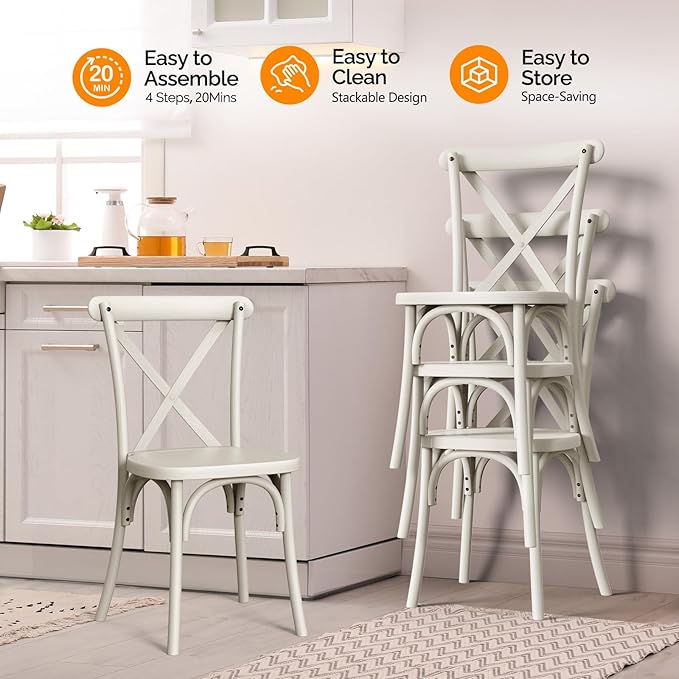 VINGLI Plastic Outdoor Dining Chairs Set of 6, Stackable Patio Cream White - Image 6