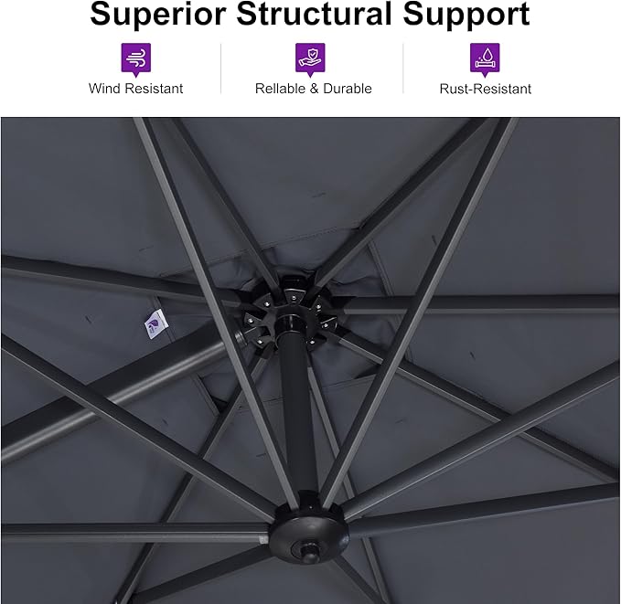 PURPLE LEAF 10 Feet Patio Umbrella Outdoor Cantilever Round Umbrella Aluminum - Image 5