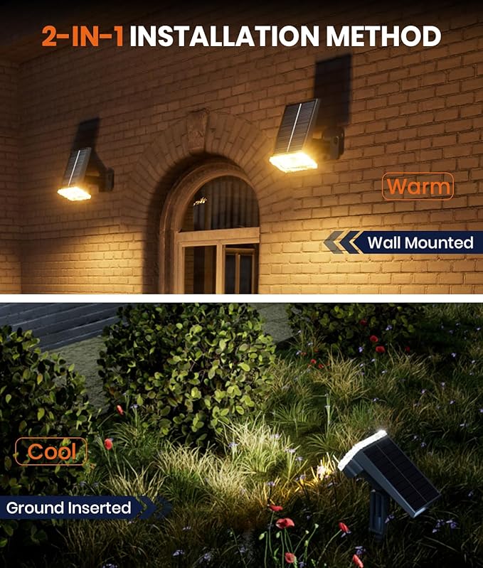 12 Pack Solar Spotlights Outdoor Waterproof IP67, Adjustable Wall&Ground Lights - Image 6