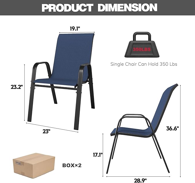Patio Chairs Set of 6, Stackable Outdoor Dining Chairs - Image 8