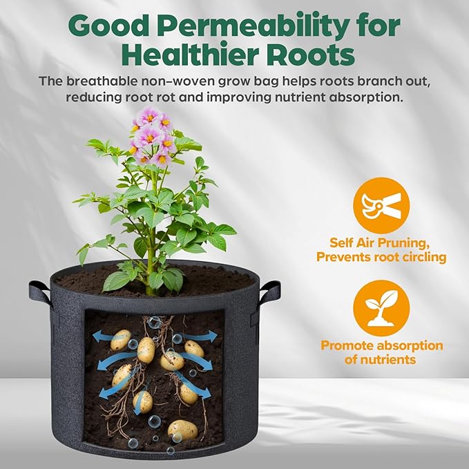 10 Pack 10 Gallon Grow Bags, Thickened Nonwoven Fabric Planter Pots - Image 4