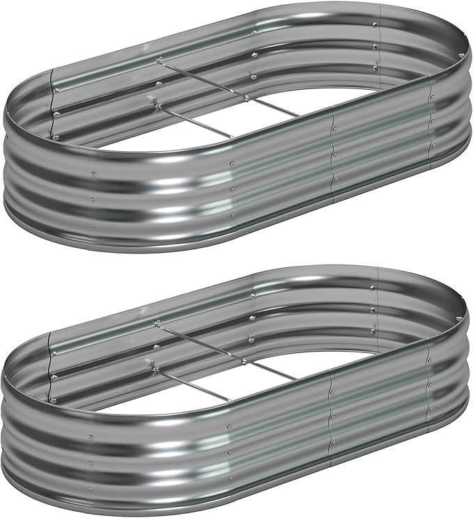 6x3x1ft Galvanized Oval Raised Garden Bed, Outdoor Planter Box Metal Patio Kit by Foxlang
