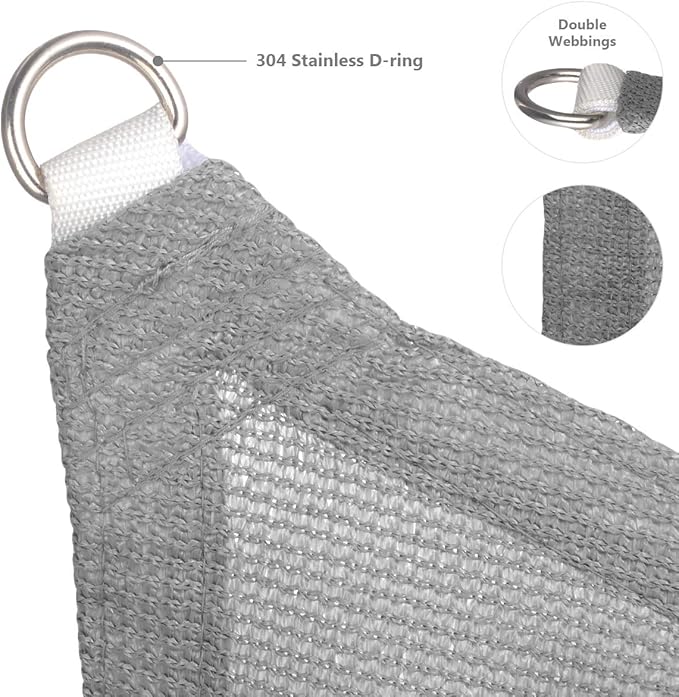 Eden's Decor Straight Flat-Edged Sun Shade Sail Rectangular 8' x 14' Grey - Image 2