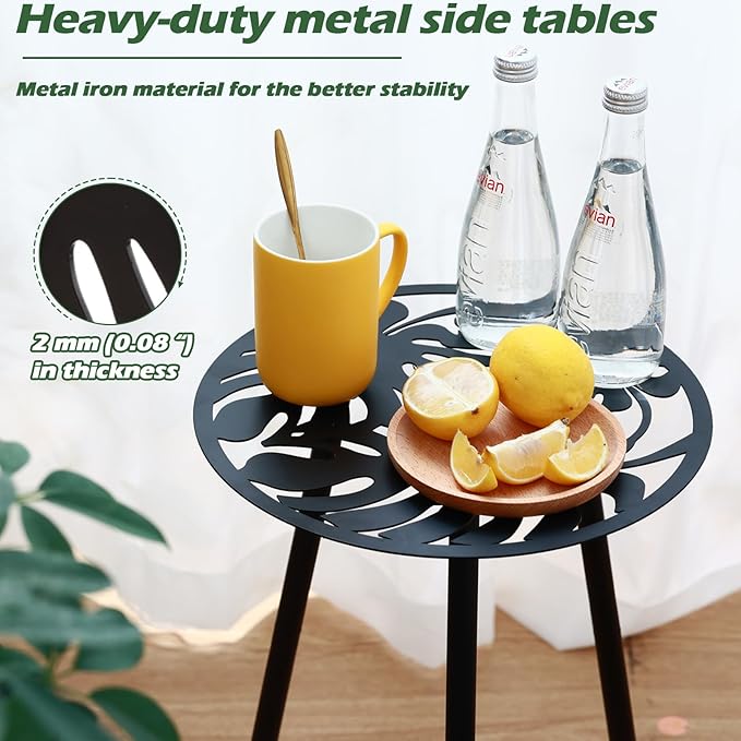 Metal Outdoor Side Tables Set of Two Small Outside Round End Table - Image 4