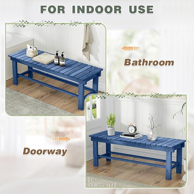 Outdoor Garden Wood Bench, 2-Person Weatherproof Wooden Bench Park Narrow Bench - Image 8