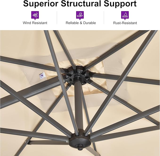 PURPLE LEAF 8 Feet Patio Umbrella Outdoor Cantilever Square Umbrella Aluminum - Image 3