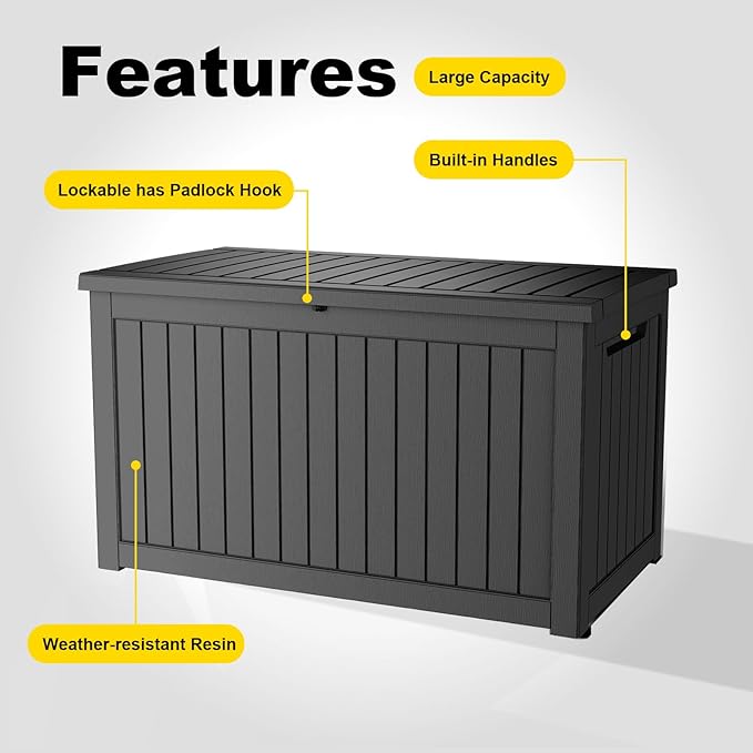 280 Gallon Resin Deck Box, Lockable Weatherproof Outdoor Storage Box - Image 6