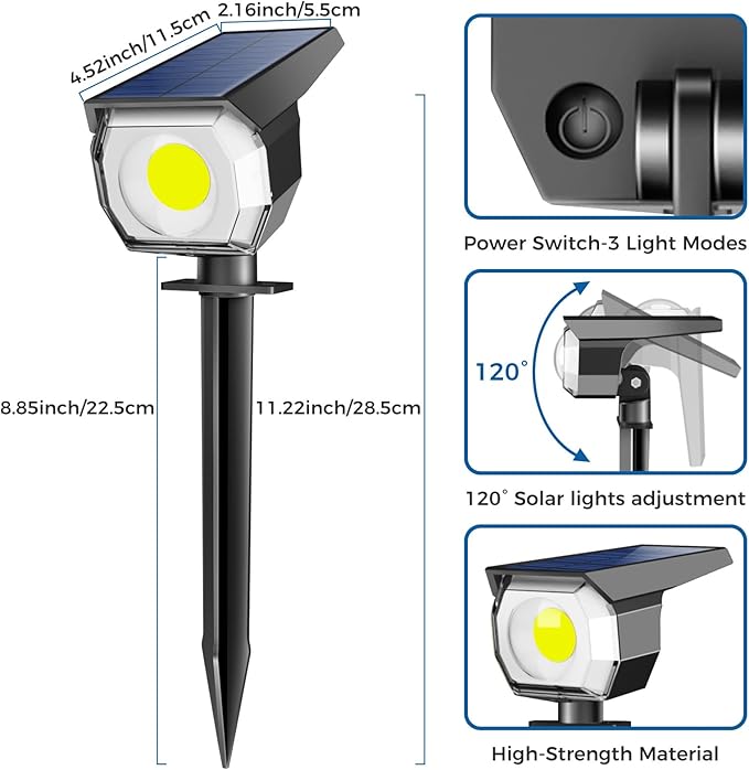 2 Pack Solar Spot Lights Outdoor, Solar Spotlights Outdoor Waterproof 2-in-1 - Image 6