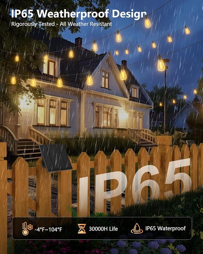 Brightown 52FT Solar String Lights Outdoor Waterproof - Image 3