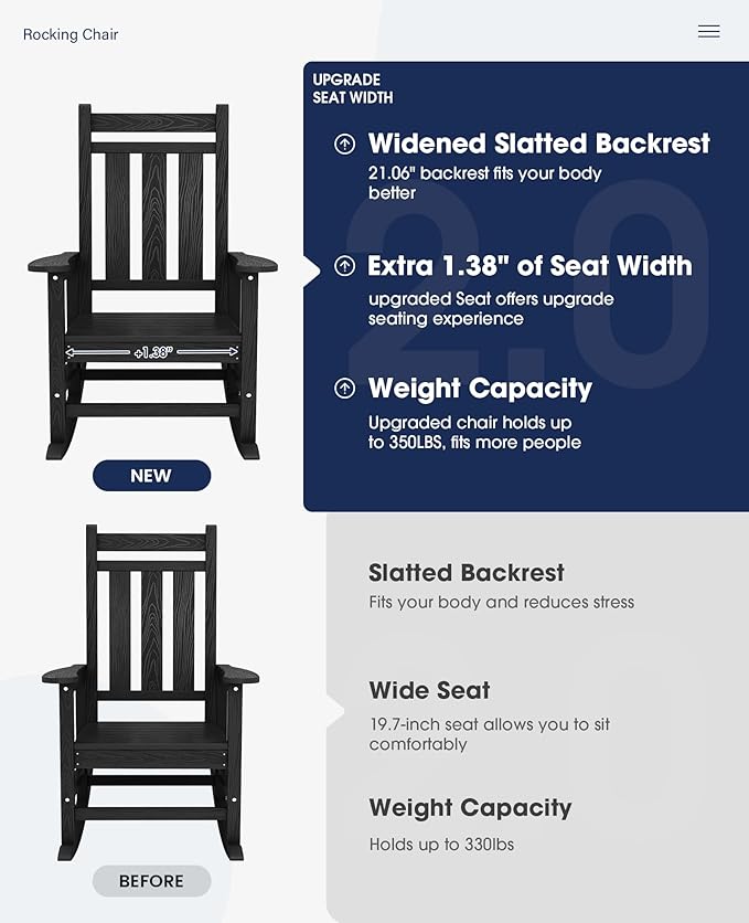 KINGYES Oversized Outdoor Rocking Chair, All-Weather Patio Rocking Chairs - Image 7