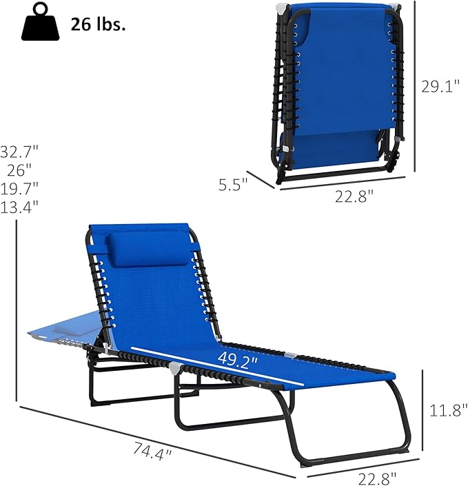 Outsunny Folding Chaise Lounge Chair Set of 2, Patio Sun Tanning Chair - Image 3