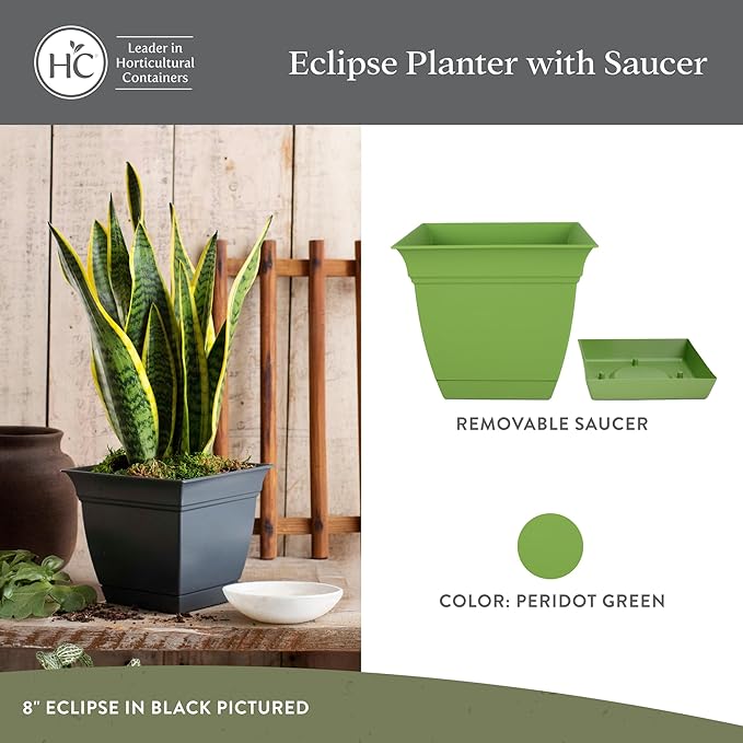 The HC Companies 12 Inch Eclipse Square Planter Pots w/Drainage Holes & - Image 2