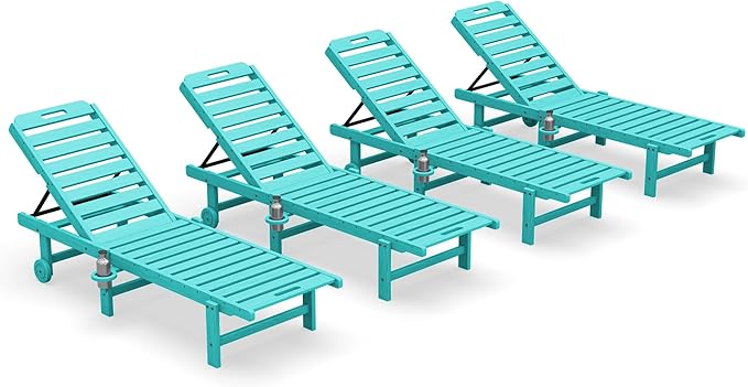 SERWALL Outdoor Chaise Lounge Set of 4, HDPE Lounger - Image 3