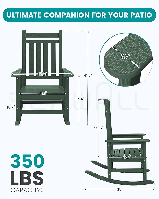 SERWALL HDPE Outdoor Rocking Chair Set of 8, Patio Rocking Chairs - Image 3