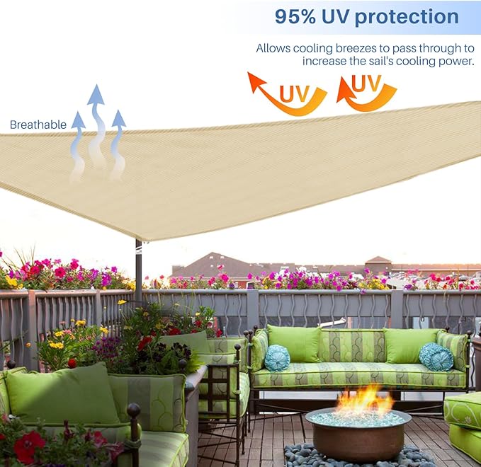 E&K Sunrise 16' x 16' x 16' Sun Shade Sail Triangle Canopy Shade Cover UV Block - Image 5