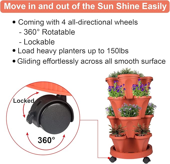 GameXcel Vertical Planter 4 Tier Stackable Planters Garden Planters Strawberry - Image 6