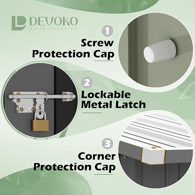 Devoko Outdoor Storage Shed 8 x 6 FT Lockable Metal Garden Shed Steel - Image 3
