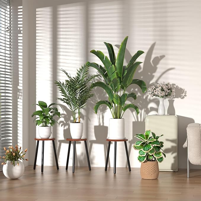 Wood Plant Stands Indoor, 16.7" Tall Plant Stand Outdoor Mid-Century Plant Stool - Image 7