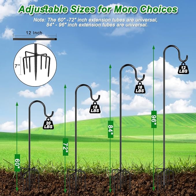 72" Shepherds Hooks for Outdoor, Heavy Duty Garden Bird Feeder Pole for Hanging - Image 4