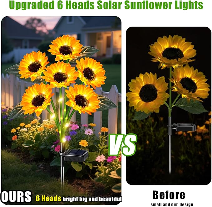Sunflower Solar Lights Outdoor Decor, 6 Pack Solar Garden Decor Waterproof - Image 5