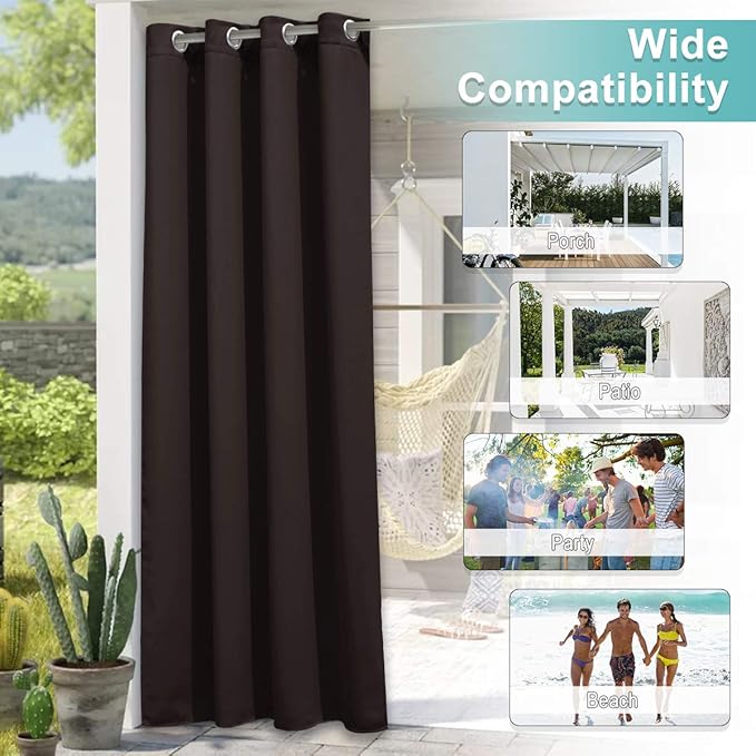 NICETOWN Waterproof Outdoor Curtain, 1 Piece, W66 x L84 inch, Toffee Brown - Image 5