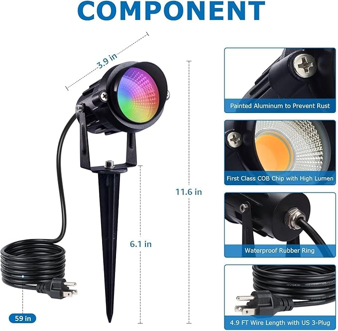 SUNVIE RGBW Spot Lights Outdoor Color Changing Landscape Lighting 12W LED - Image 8