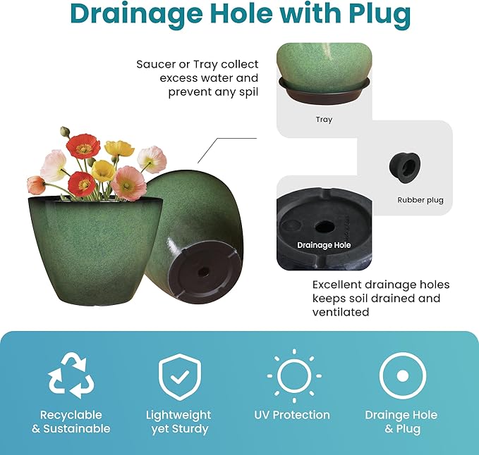 4 Pack 8 inch Plant Pots, Plastic Planter - Image 3