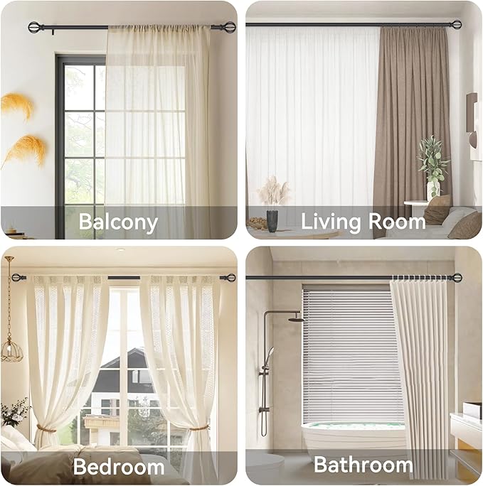 Black Curtain Rods for Windows, 5/8 Inch Heavy Duty 66 to 120” Small Curtain - Image 6