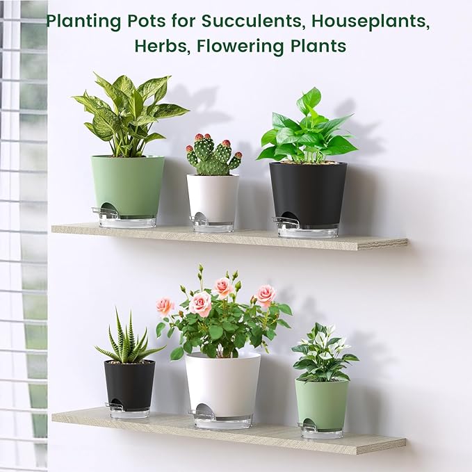 6 inch Self Watering Pots for Indoor Outdoor Plants, 3 Pack Flower Plant Pots - Image 7