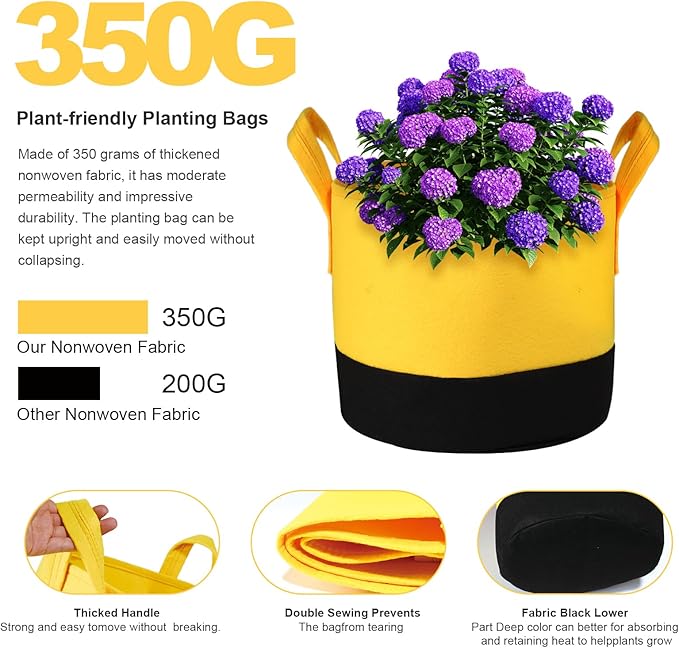 6-Pack 5/7/10 Gallon Grow Bags - 350G Heavy Duty Fabric Pots - Image 2