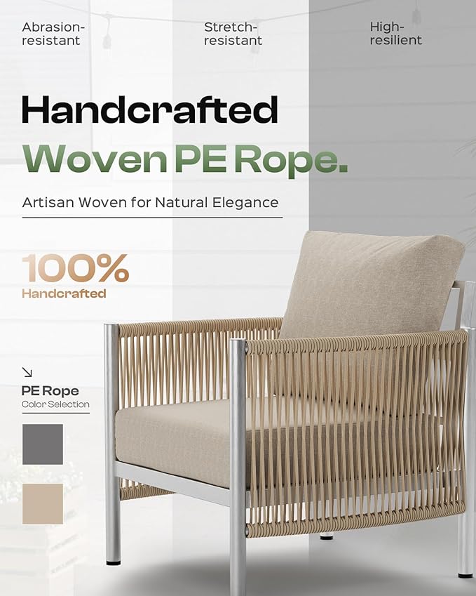 Aluminum Outdoor Patio Couch, 3 Seats HDPE Rope Patio Sofa - Image 4