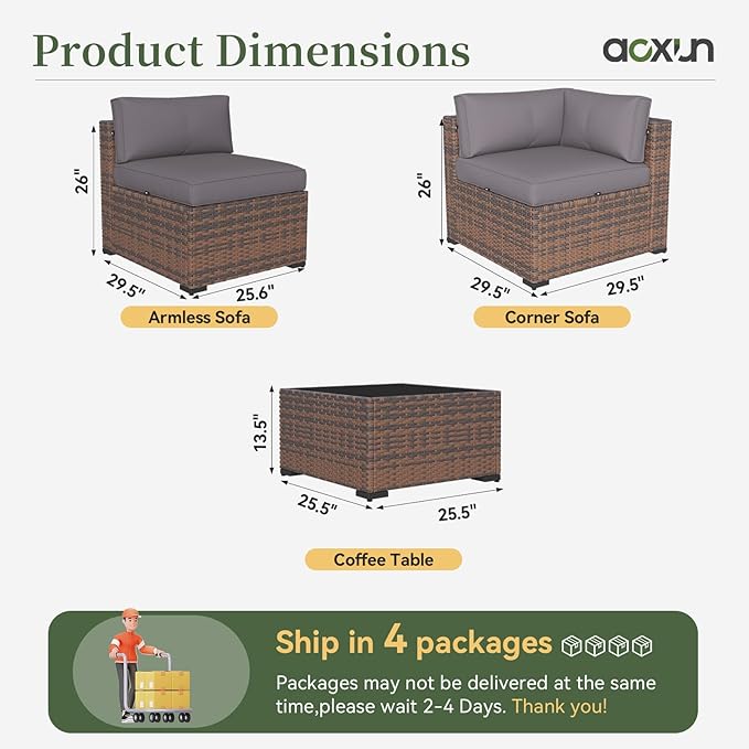 Aoxun 14 Piece Patio Furniture Set Wicker Rattan Patio Conversation Set Outdoor - Image 7