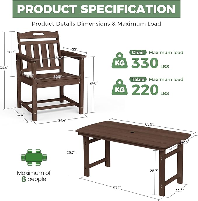 HDPE Outdoor Patio Dining Set - Image 2