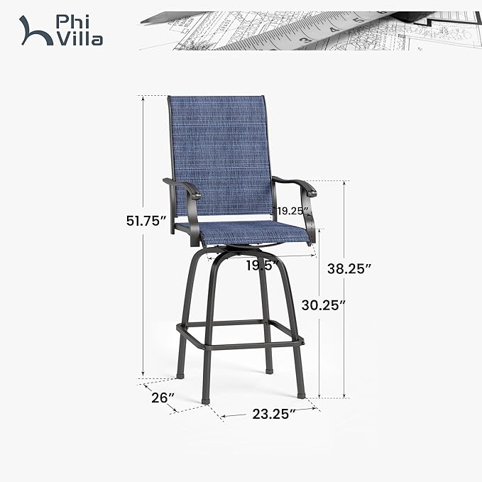 PHI VILLA Outdoor Swivel Bar Stools Set of 4, Bar Height Patio Stools & Chairs - Image 3
